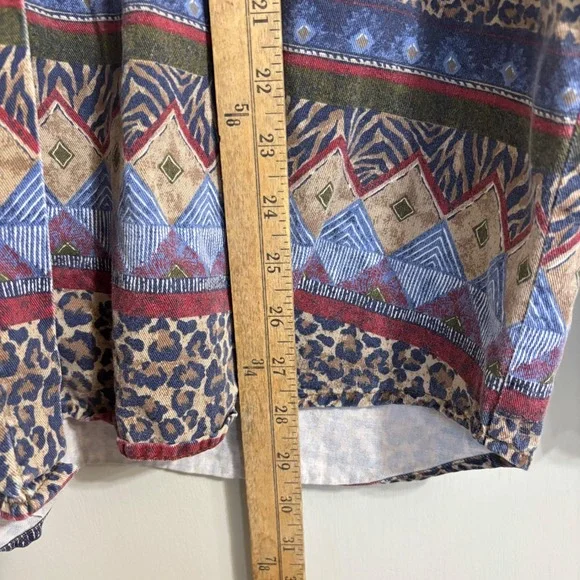 Vintage 90s Mixed Animal Print Geometric Shirt Denim Collar Indiecore XL - Picture 8 of 10